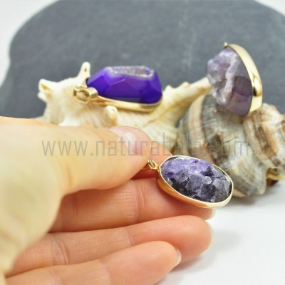 Pendentes Drusa de Ágata Lilás