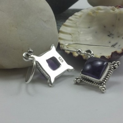 Brincos Adufe em Prata com Ametista Brincos Adufe em Prata com Ametista