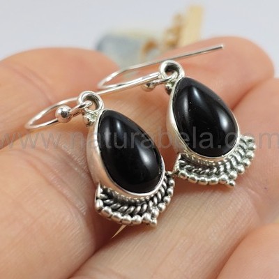 Brincos lágrima em prata com pedra ÓNIX