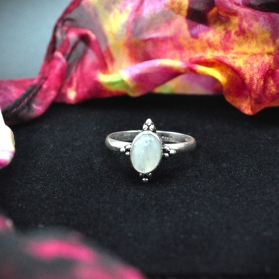 Anel Prata Tri com Pedra da Lua