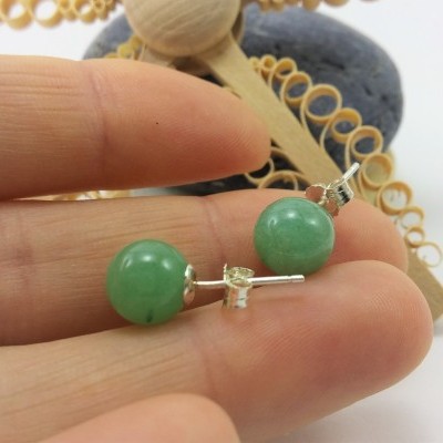 Brincos Bola Aventurina com fecho em PRATA Brincos Bola Aventurina com fecho em PRATA