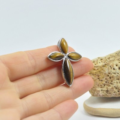 Pendente Cruz com Olho de Tigre