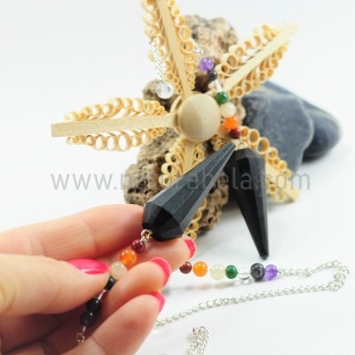 Pêndulo de Turmalina Negra com Cristais 7 Chakras
