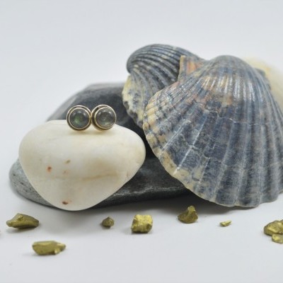 Brincos em Prata com pedra Labradorite