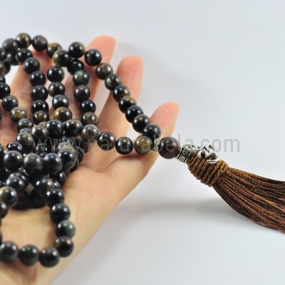 Mala Budista de Pedra Olho de Falcão 8mm - Terço Tibetano OM