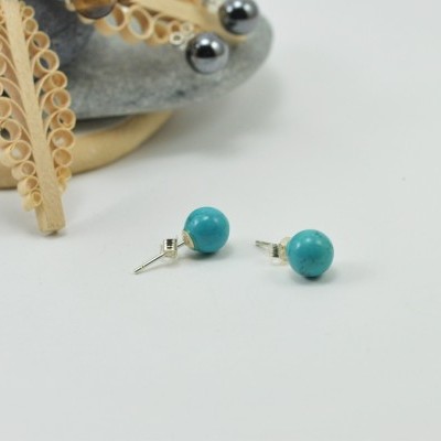 Brincos Bola Turquesa com fecho em PRATA