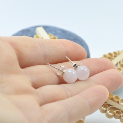 Brincos Bola Quartzo Rosa com fecho em PRATA