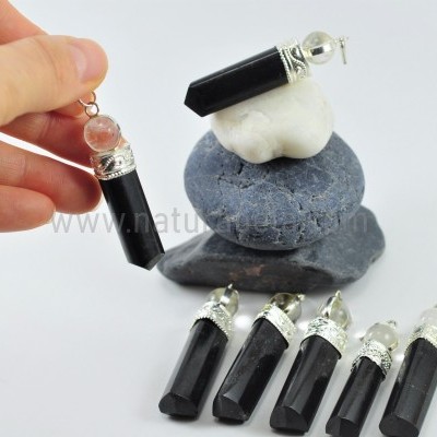 Pendente prateado Turmalina Negra com Bola Cristal