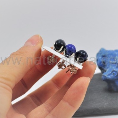 Brincos em prata com Bola 8mm de Sodalita