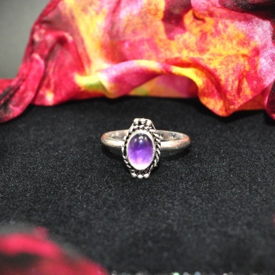 Anel Prata Reta com Ametista