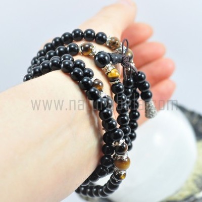 JapaMala de Obsidiana negra e Olho de tigre