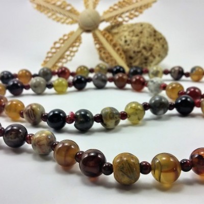 Colar comprido Rústico de Ágata e Jaspe