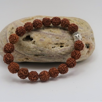 Pulseira contas 10mm rudraksha e buda