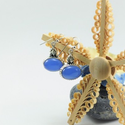 Brincos em prata com Calcedónia Azul Brincos em prata com Calcedónia Azul