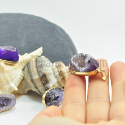 Pendentes Drusa de Ágata Lilás