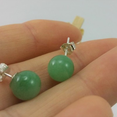 Brincos Bola Aventurina com fecho em PRATA Brincos Bola Aventurina com fecho em PRATA