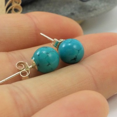 Brincos Bola Turquesa com fecho em PRATA