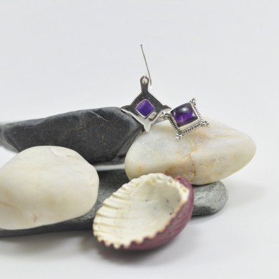 Brincos Adufe em Prata com Ametista