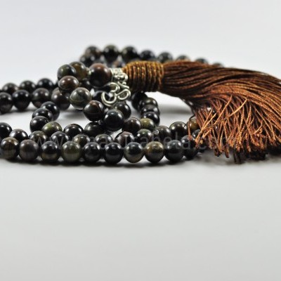 Mala Budista de Pedra Olho de Falcão 8mm - Terço Tibetano OM