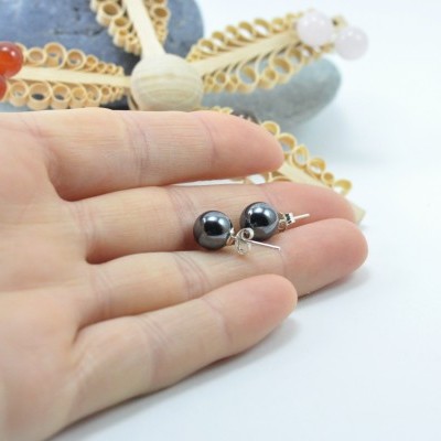 Brincos Bola Hematite com fecho em PRATA