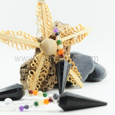 Pêndulo de Turmalina Negra com Cristais 7 Chakras