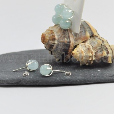 Brincos em prata com Bola de Água marinha