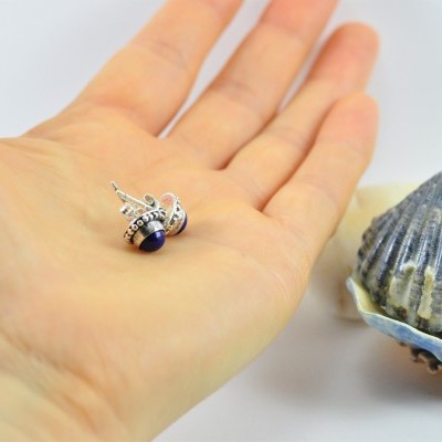 Brincos "vintage" em prata com pedra Lapislázuli