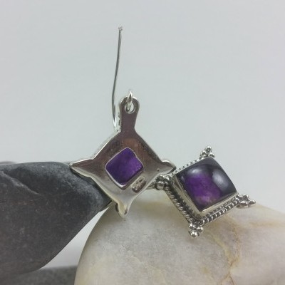 Brincos Adufe em Prata com Ametista