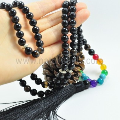 JapaMala de Ágata negra e 7 Chakras
