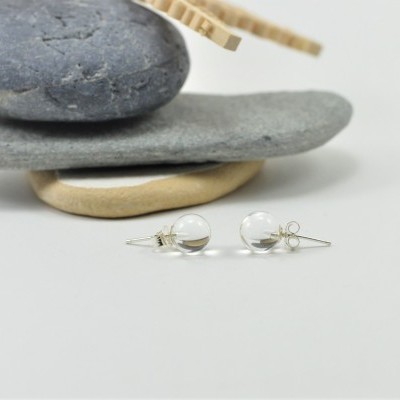 Brincos Bola Quartzo Cristal com fecho em PRATA