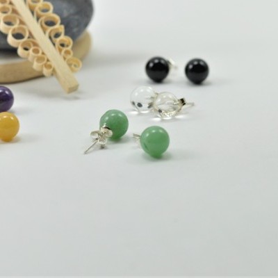 Brincos Bola Aventurina com fecho em PRATA Brincos Bola Aventurina com fecho em PRATA