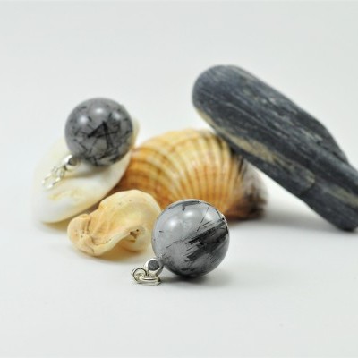 Pendente Esfera Quartzo Turmalinado em PRATA