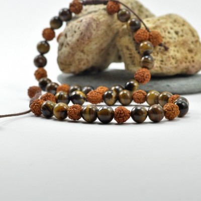 RudraBela Pulseira Rudraksha com Olho de Tigre