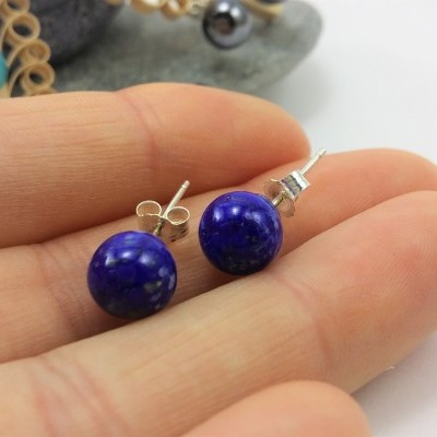 Brincos Bola Lapislazuli com fecho em PRATA