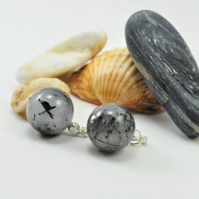 Pendente Esfera Quartzo Turmalinado em PRATA Pendente Esfera Quartzo Turmalinado em PRATA