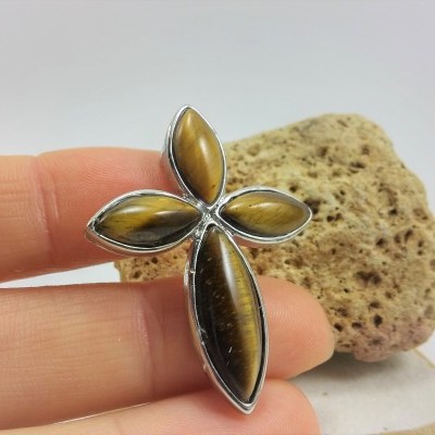 Pendente Cruz com Olho de Tigre