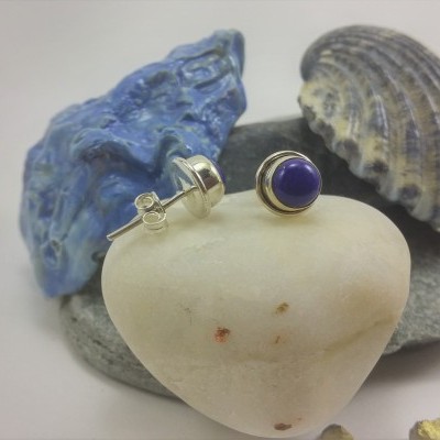 Brincos em Prata com pedra Lapis-lazúli