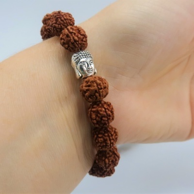 Pulseira contas 10mm rudraksha e buda