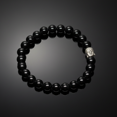 Pulseira Elástica de Ônix com Buda (8mm)