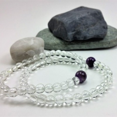 Pulseira de bolas Quartzo hialino com ametista