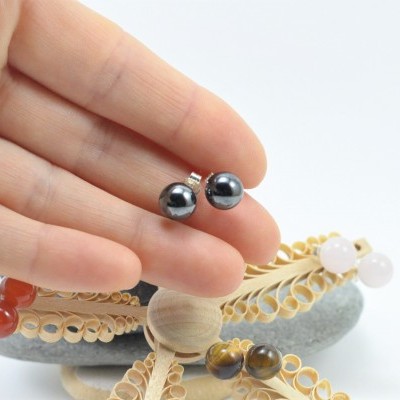 Brincos Bola Hematite com fecho em PRATA