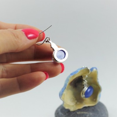 Brincos em prata com Calcedónia Azul Brincos em prata com Calcedónia Azul