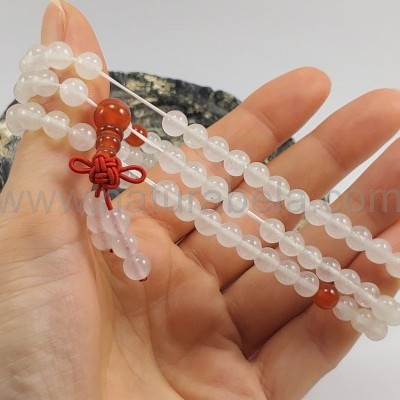 JapaMala 6mm de Jade branco e Cornalina