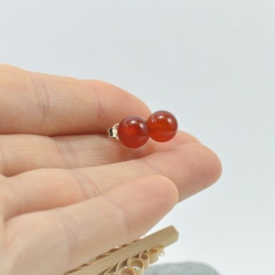 Brincos Bola Carneola com fecho em PRATA