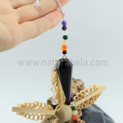 Pêndulo de Turmalina Negra com Cristais 7 Chakras