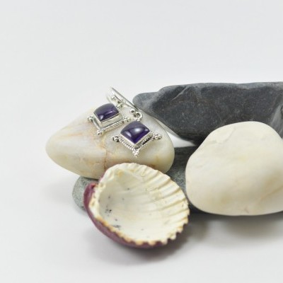 Brincos Adufe em Prata com Ametista