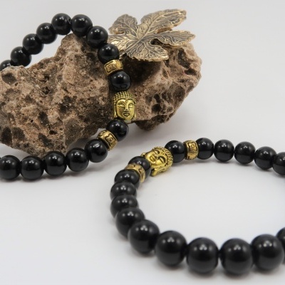 Pulseira Ágata Negra e Buddha