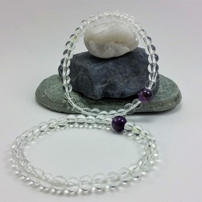 Pulseira de bolas Quartzo hialino com ametista