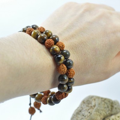 RudraBela Pulseira Rudraksha com Olho de Tigre