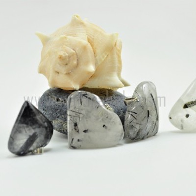 Pendente Coração grande de Quartzo Rutilado com Turmalina negra